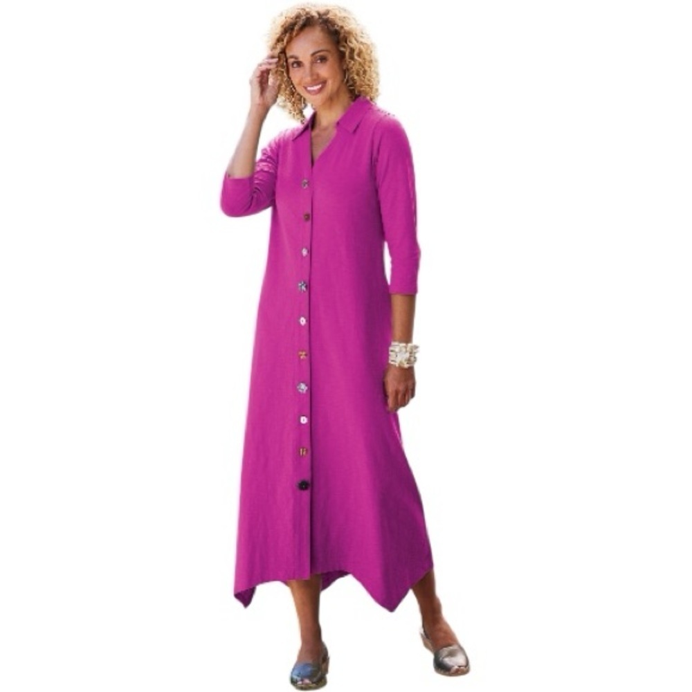 Soft Surroundings Danielle 3/4 Sleeve Maxi Dress in Magenta Pink Size XL P